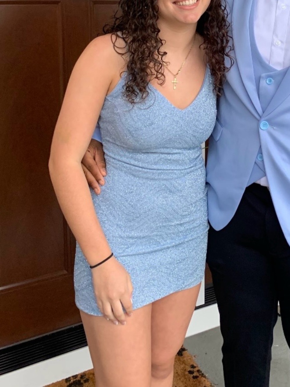 light blue glitter bodycon mini dress